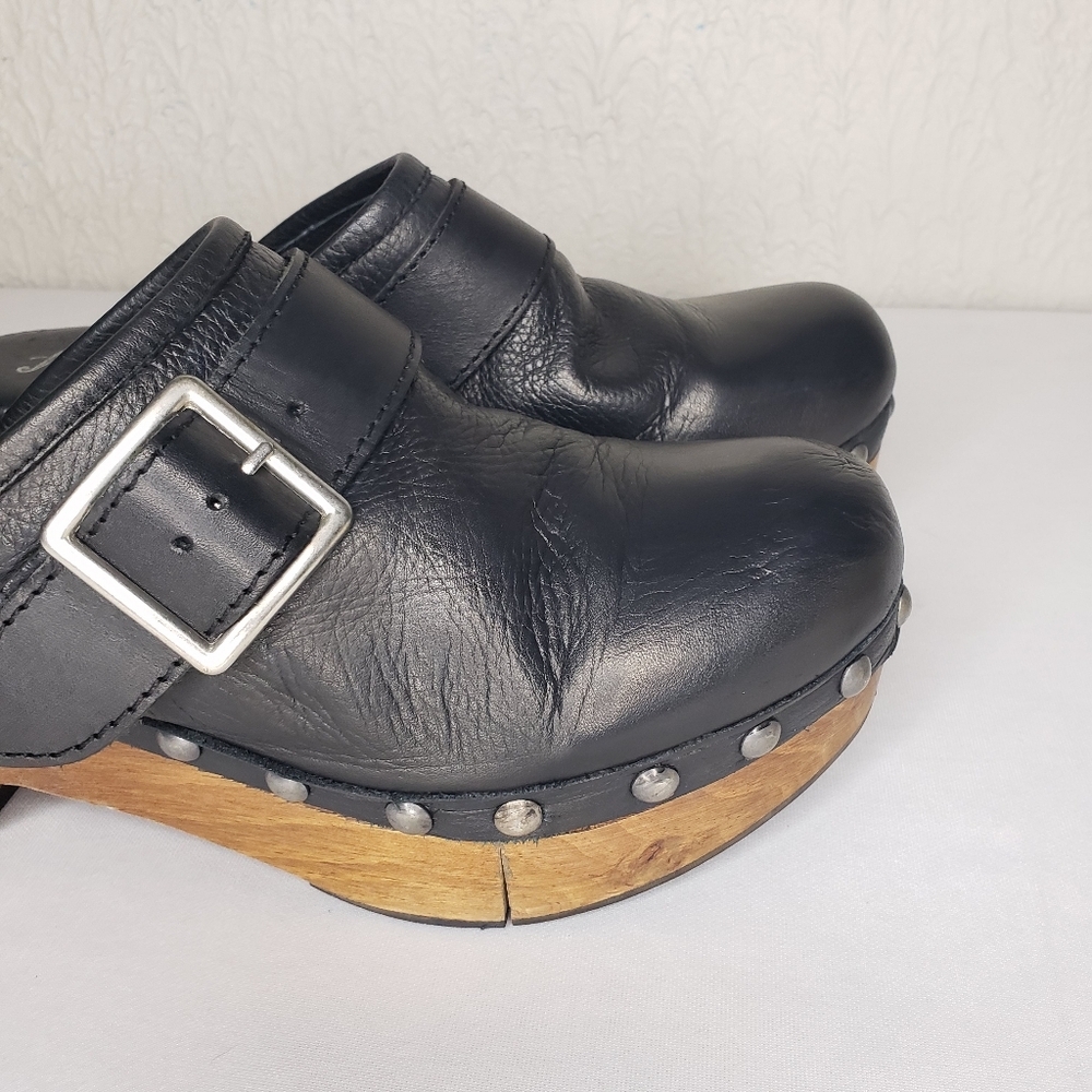 Free People Culver City Platform Wooden Black Clogs Studds Size 40 EU 10 US - Picture 4 of 14
